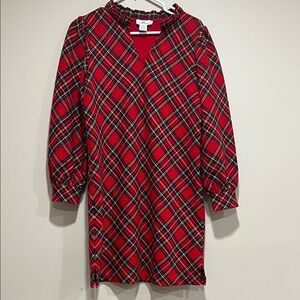 Red Plaid Dress with Ruffle Collar